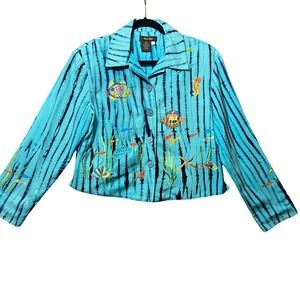 Bala Bala Embroidered Fish Sea Life Silk Jacket M Silk Vintage Ocean Art to Wear